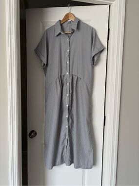 Amazon Black & White Striped Button-Front Midi Shirt Dress